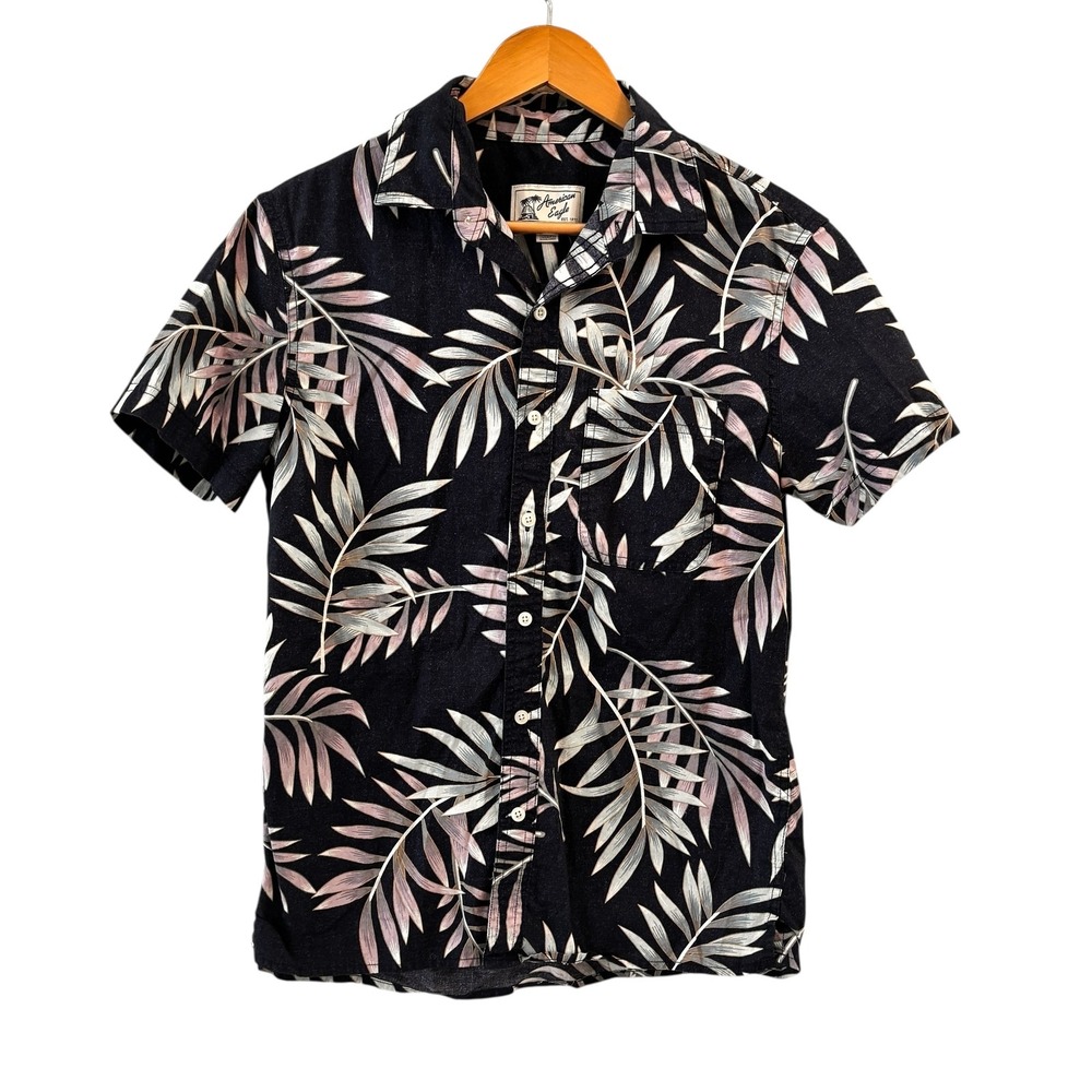 American Eagle Mens Hawaiian Shirt Size S Leaf Print Button Up Hawaii‎ Camp